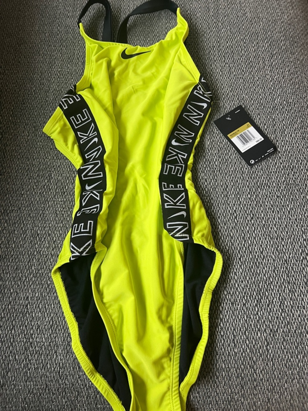 Nike Neon Yellow / Green Performance One-Piece Swim Suit with Black Trim